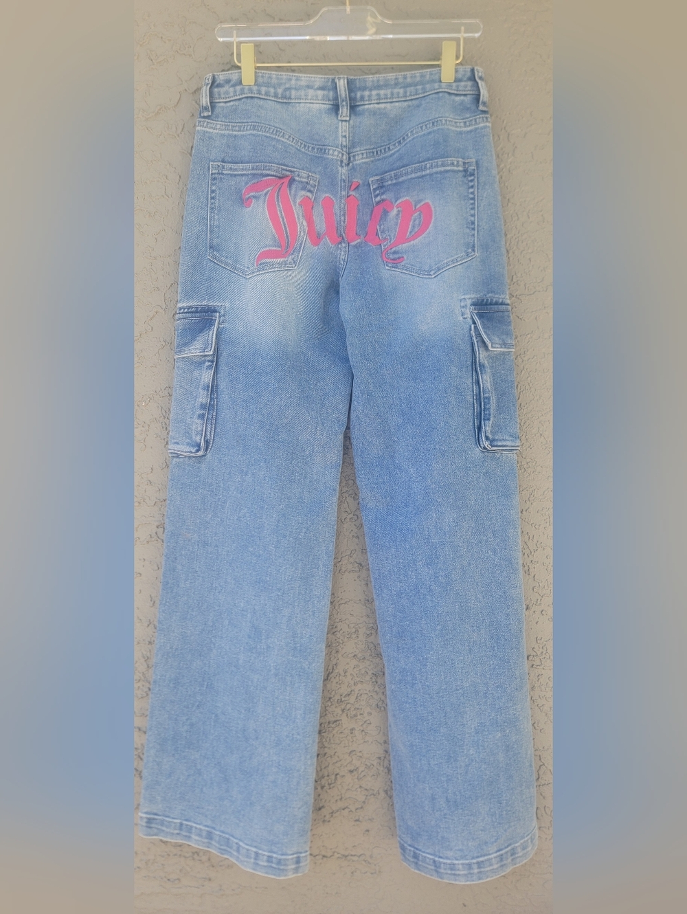 Juicy Couture Y2K Wide Leg Cargo Jeans Logo Back Pink Size 9/29 - Picture 4 of 13